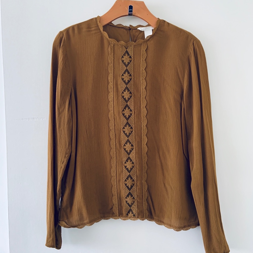 Lace-Trimmed Crepe Blouse